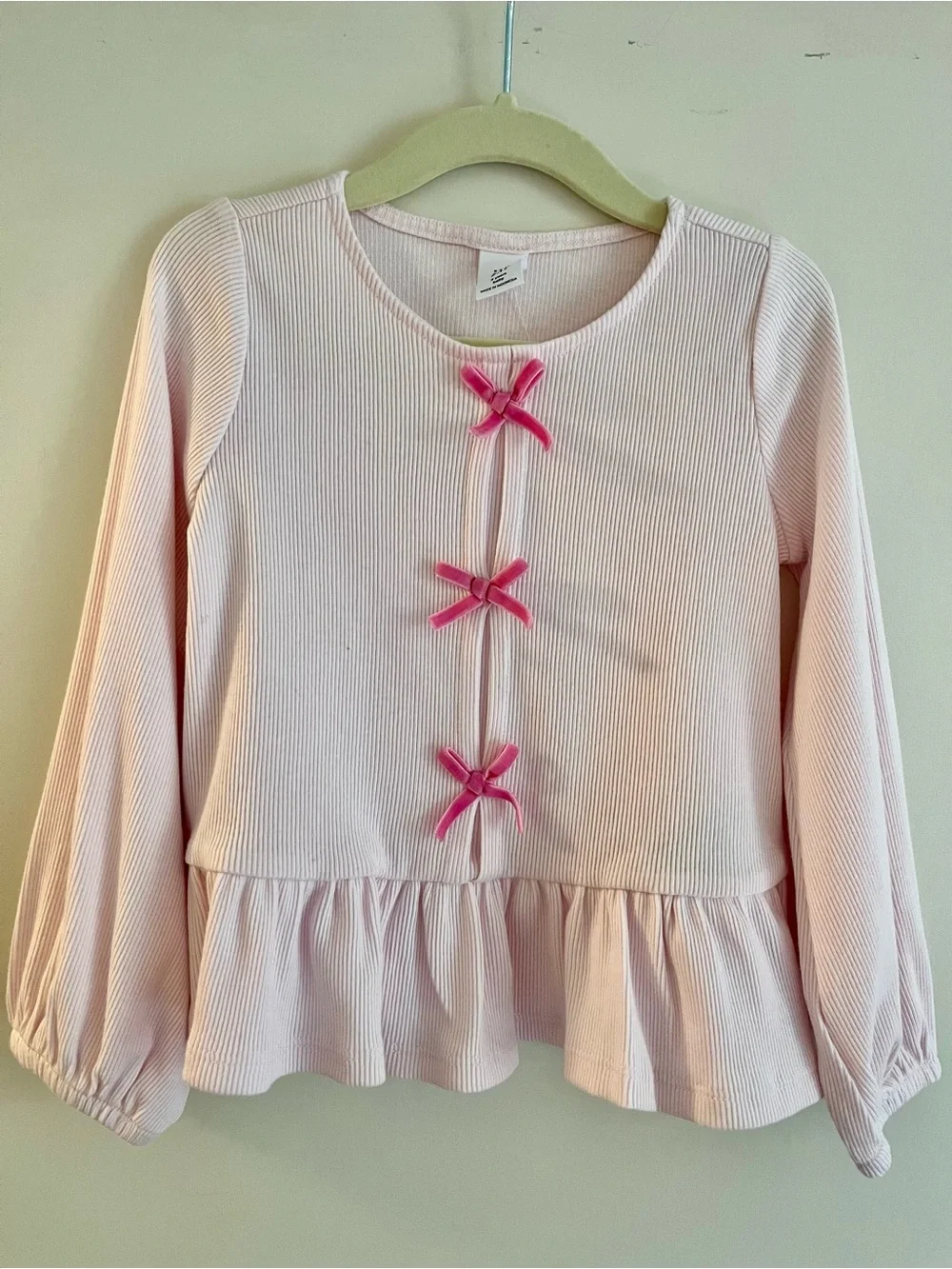GAP Light Pink Long-Sleeve Top with Bright Pink Bows